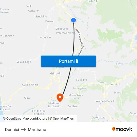 Donnici to Martirano map