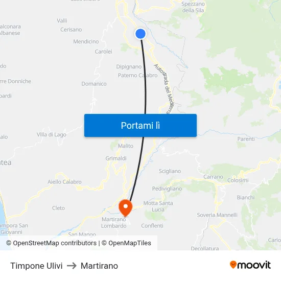 Timpone Ulivi to Martirano map