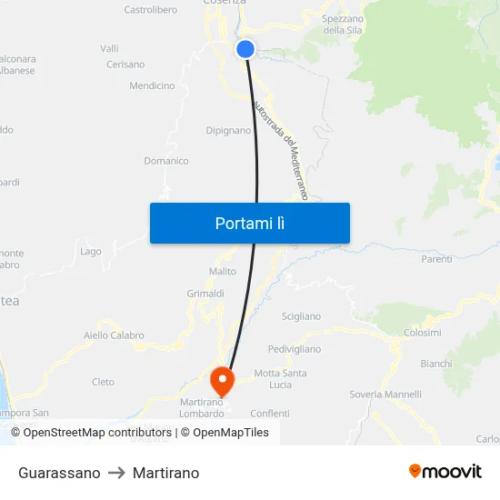 Guarassano to Martirano map