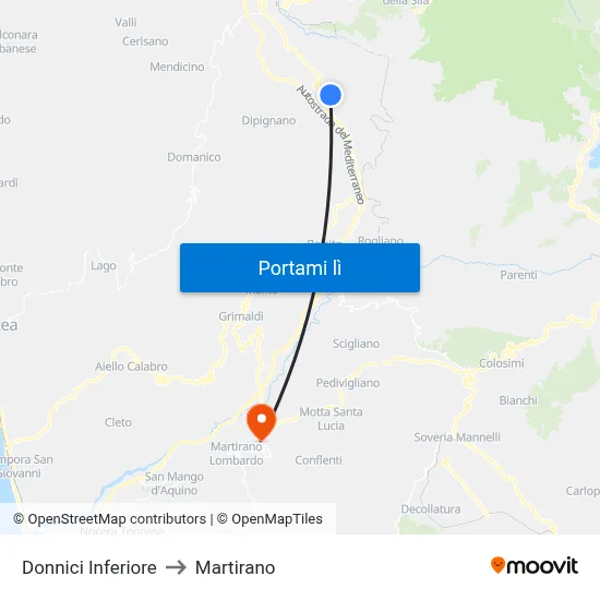 Donnici Inferiore to Martirano map