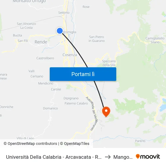 Università Della Calabria - Arcavacata - Rende to Mangone map