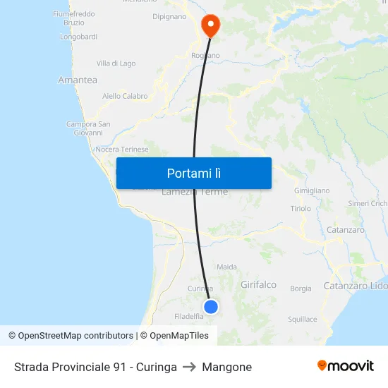 Strada Provinciale 91 - Curinga to Mangone map