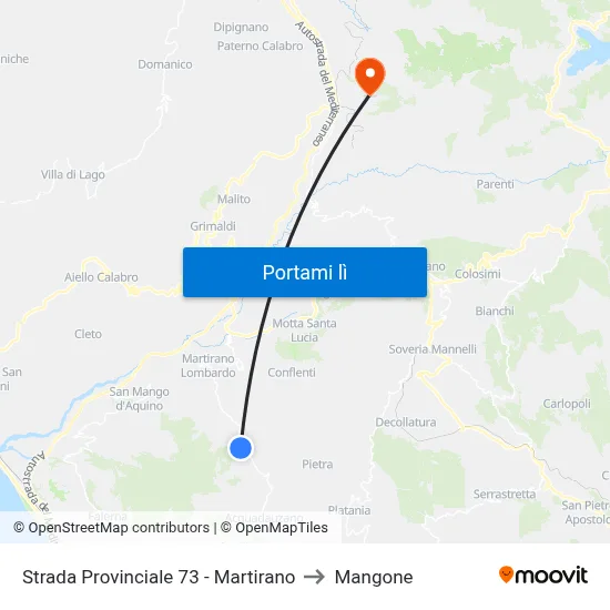 Strada Provinciale 73 - Martirano to Mangone map