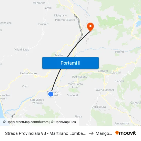 Strada Provinciale 93 - Martirano Lombardo to Mangone map