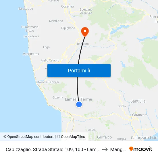 Capizzaglie, Strada Statale 109, 100 - Lamezia Terme to Mangone map