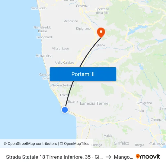 Strada Statale 18 Tirrena Inferiore, 35 - Gizzeria to Mangone map