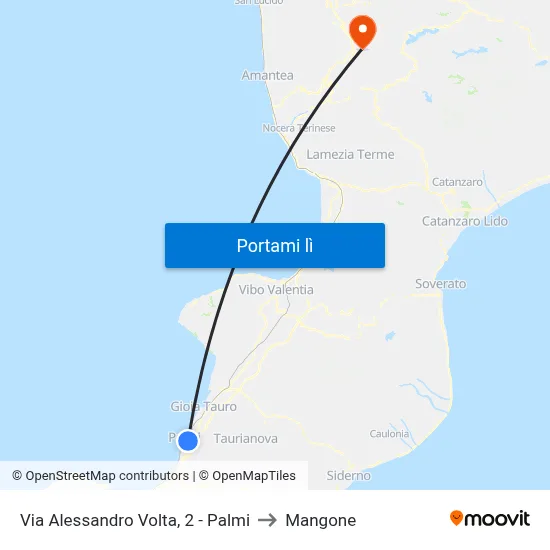 Via Alessandro Volta, 2 - Palmi to Mangone map