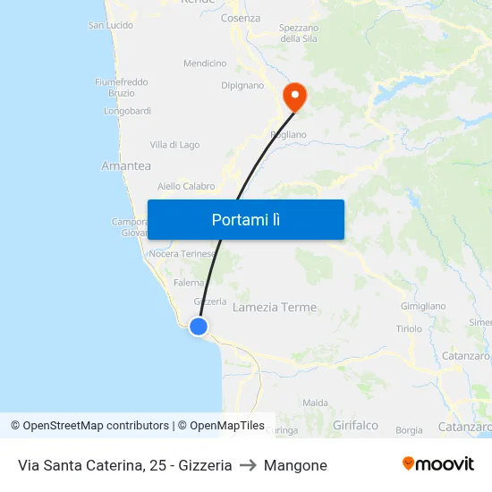 Via Santa Caterina, 25 - Gizzeria to Mangone map
