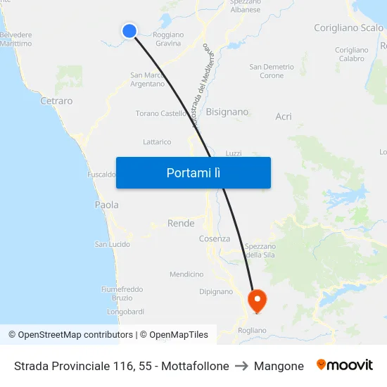 Strada Provinciale 116, 55 - Mottafollone to Mangone map