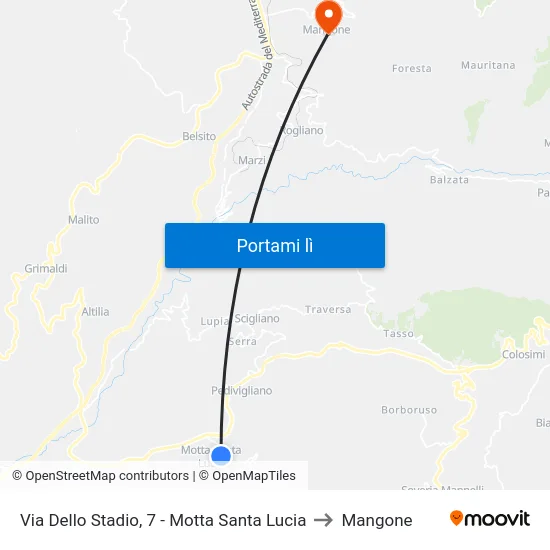 Via Dello Stadio, 7 - Motta Santa Lucia to Mangone map