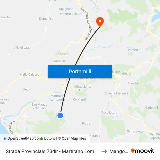 Strada Provinciale 73dir - Martirano Lombardo to Mangone map