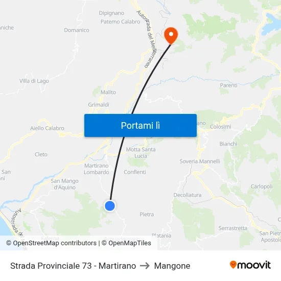 Strada Provinciale 73 - Martirano to Mangone map
