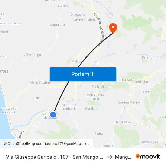 Via Giuseppe Garibaldi, 107 - San Mango D'Aquino to Mangone map