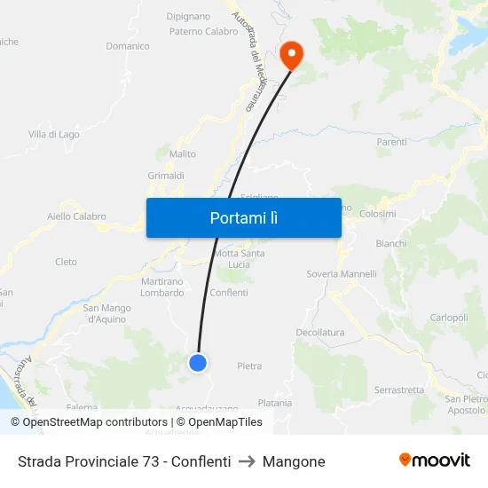 Strada Provinciale 73 - Conflenti to Mangone map