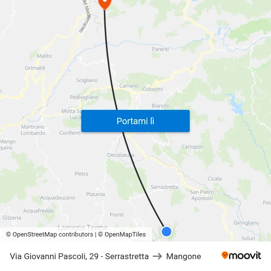 Via Giovanni Pascoli, 29 - Serrastretta to Mangone map