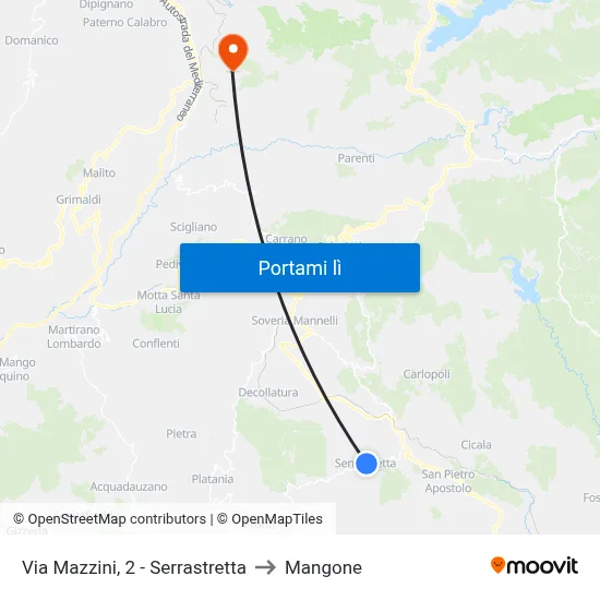 Via Mazzini, 2 - Serrastretta to Mangone map