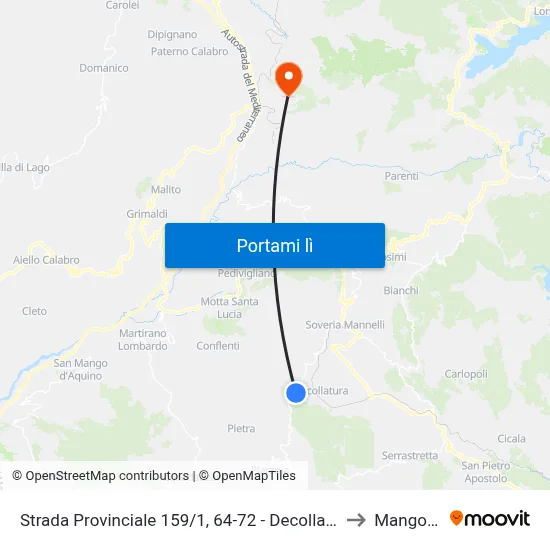 Strada Provinciale 159/1, 64-72 - Decollatura to Mangone map