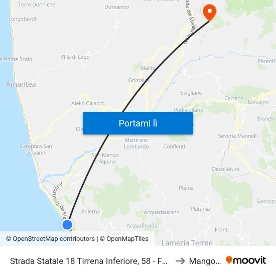 Strada Statale 18 Tirrena Inferiore, 58 - Falerna to Mangone map
