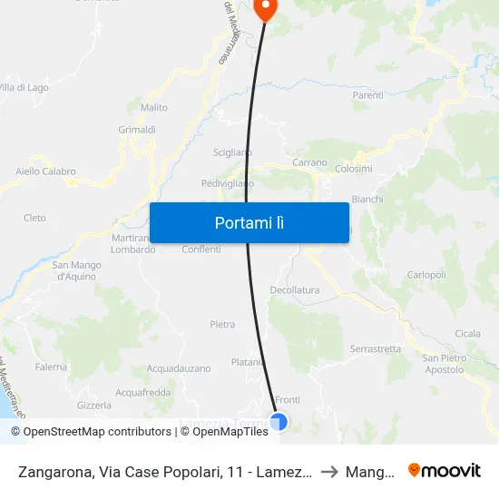Zangarona, Via Case Popolari, 11 - Lamezia Terme to Mangone map