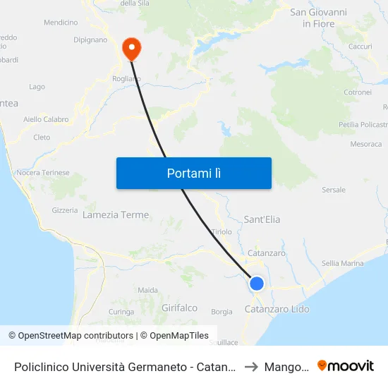 Policlinico Università Germaneto - Catanzaro to Mangone map