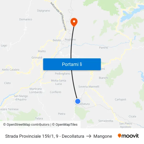 Strada Provinciale 159/1, 9 - Decollatura to Mangone map