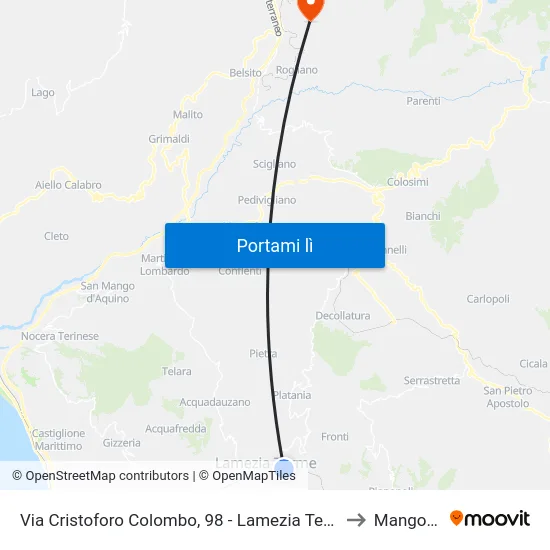 Via Cristoforo Colombo, 98 - Lamezia Terme to Mangone map