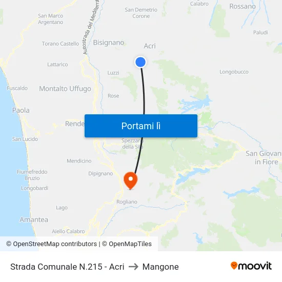 Strada Comunale N.215 - Acri to Mangone map