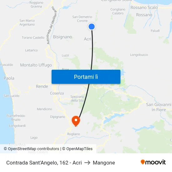 Contrada Sant'Angelo, 162 - Acri to Mangone map