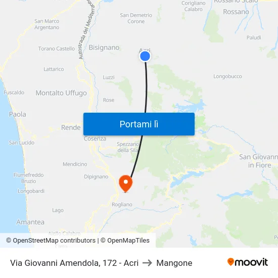 Via Giovanni Amendola, 172 - Acri to Mangone map