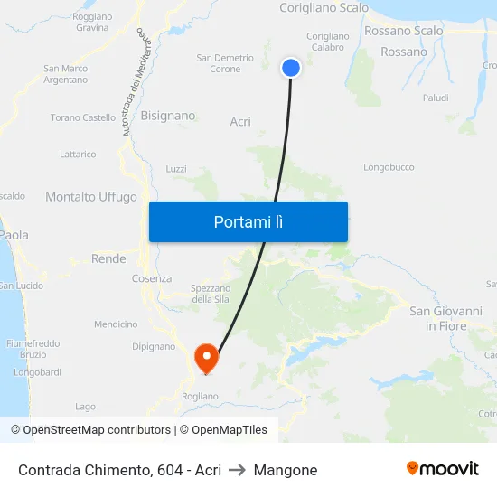 Contrada Chimento, 604 - Acri to Mangone map