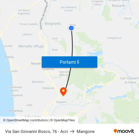 Via San Giovanni Bosco, 76 - Acri to Mangone map