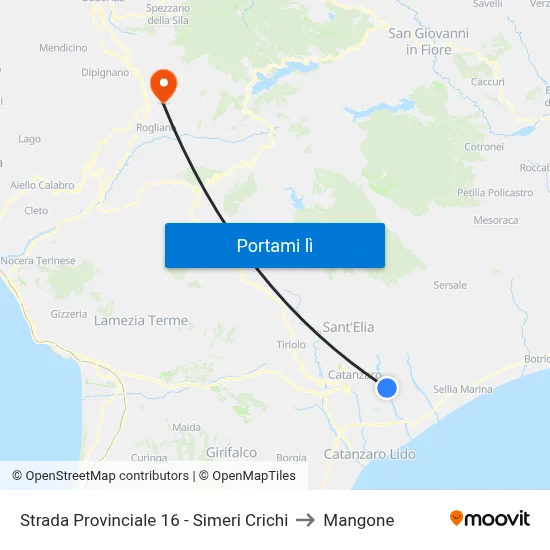 Strada Provinciale 16 - Simeri Crichi to Mangone map