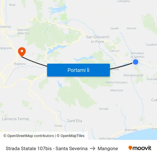 Strada Statale 107bis - Santa Severina to Mangone map
