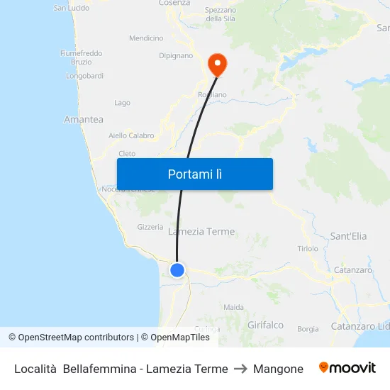 Località  Bellafemmina - Lamezia Terme to Mangone map