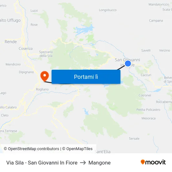 Via Sila - San Giovanni In Fiore to Mangone map