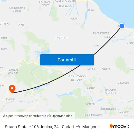 Strada Statale 106 Jonica, 24 - Cariati to Mangone map