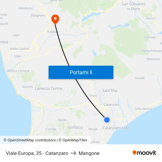 Viale Europa, 35 - Catanzaro to Mangone map