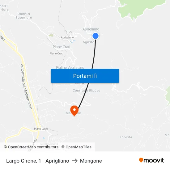 Largo Girone, 1 - Aprigliano to Mangone map