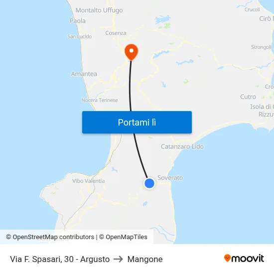 Via F. Spasari, 30 - Argusto to Mangone map