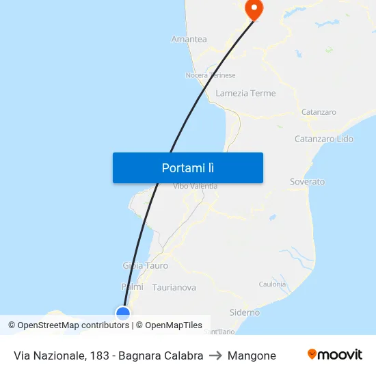 Via Nazionale, 183 - Bagnara Calabra to Mangone map