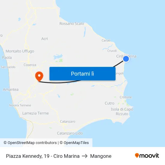 Piazza Kennedy, 19 - Ciro Marina to Mangone map