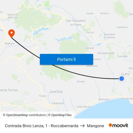 Contrada Bivio Lenza, 1 - Roccabernarda to Mangone map