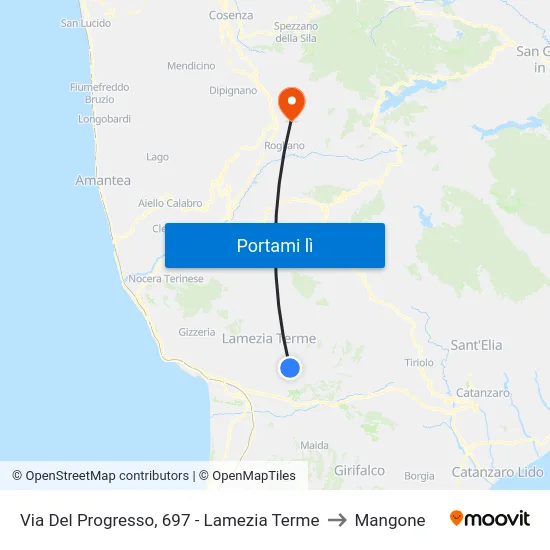 Via Del Progresso, 697 - Lamezia Terme to Mangone map