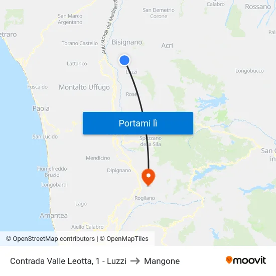 Contrada Valle Leotta, 1 - Luzzi to Mangone map