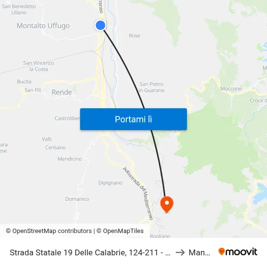 Strada Statale 19 Delle Calabrie, 124-211 - Montalto Uffugo to Mangone map