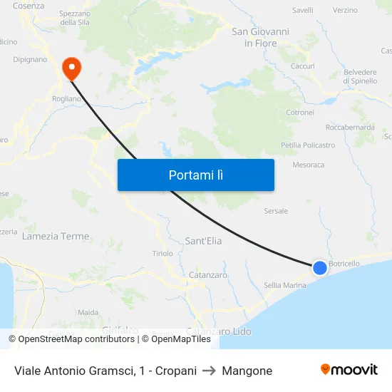 Viale Antonio Gramsci, 1 - Cropani to Mangone map