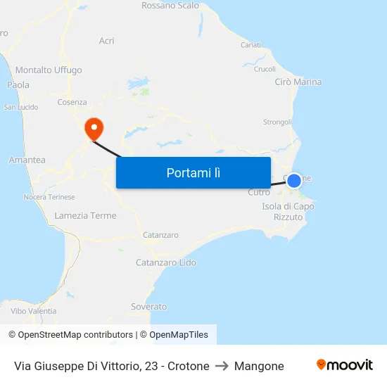 Via Giuseppe Di Vittorio, 23 - Crotone to Mangone map