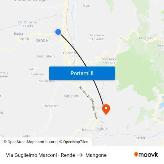 Via Guglielmo Marconi - Rende to Mangone map