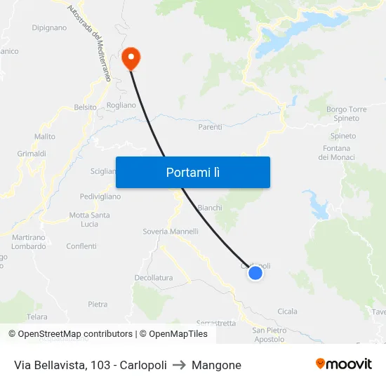 Via Bellavista, 103 - Carlopoli to Mangone map