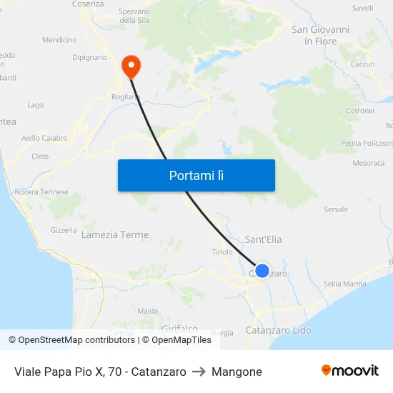 Viale Papa Pio X, 70 - Catanzaro to Mangone map